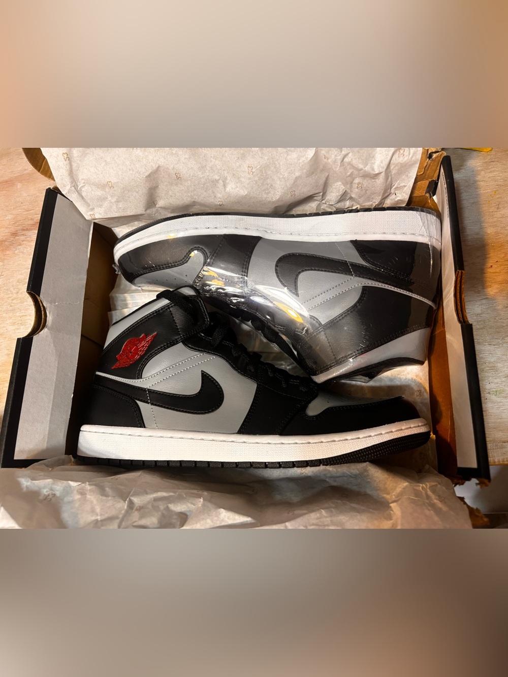 Nike Air Jordan 1 Mid Men's Sneakers - Black/Grey with Red Accent
